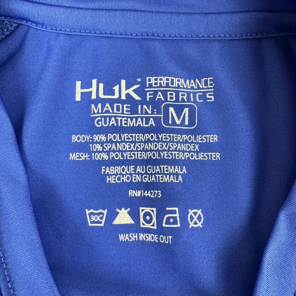 HUK Performance Fishing Shirt Long Sleeve Polyester Stretch Blue Mens Medium M - Picture 4 of 9